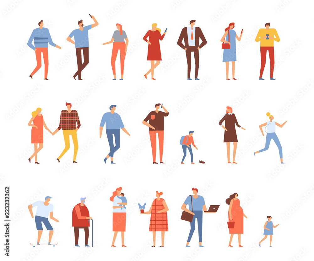 Vector set of people characters isolated on white. Flat cartoon design ...