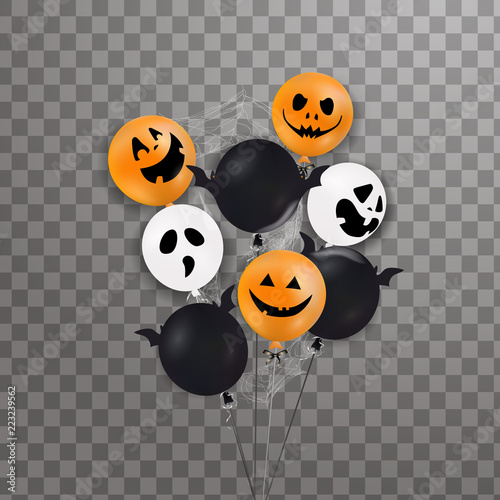 Happy Halloween Flying Bunch Of Shiny Holiday Balloons Isolated