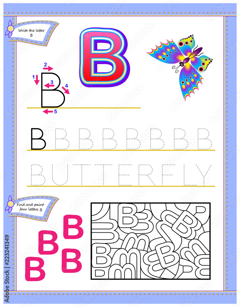 Worksheet for kids with letter B for study English alphabet. Logic ...