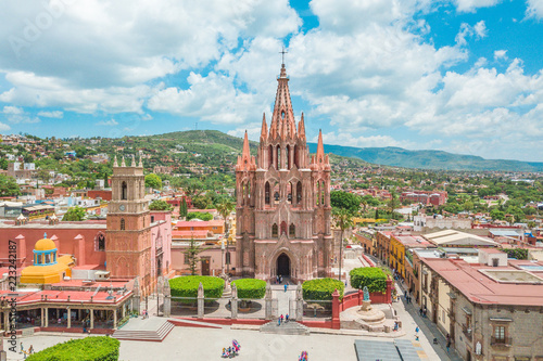 Beautiful aerial view of the Parish of San Miguel de Allende in Guanajuato, M...