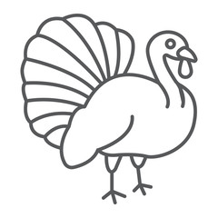 Wall Mural - Turkey bird thin line icon, animal and farm, poultry sign, vector graphics, a linear pattern on a white background.