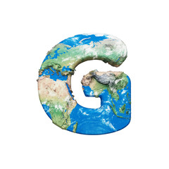 Fototapete - World earth globe alphabet letter G uppercase. Global worldwide font with NASA map. 3D render isolated on white background.