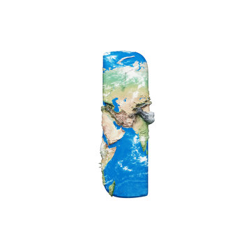 World earth globe alphabet letter I uppercase. Global worldwide font with NASA map. 3D render isolated on white background.