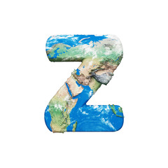 Fototapete - World earth globe alphabet letter Z uppercase. Global worldwide font with NASA map. 3D render isolated on white background.