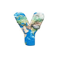 Fototapete - World earth globe alphabet letter Y uppercase. Global worldwide font with NASA map. 3D render isolated on white background.