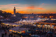 Crowd in Jemaa el Fna square at sunset, Marrakesh, Morocco