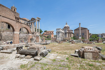 Wall Mural - View towards the arch of Septimius Severus and the church of Santa Luce e Martina in Rome