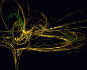 Poster - Abstrct Digital Artwork. The theme of the cosmos and the universe. Beautiful fantastic nebula with plasma filaments on a dark background of space. Technologies of fractal graphics.