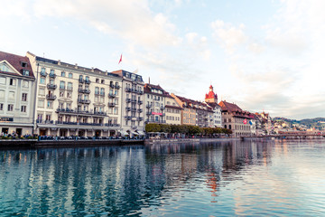 Wall Mural - Luzern, Switzerland - August 28, 2018 : View of Luzern city, River Reuss with old building, Luzern, Switzerland.