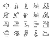 Shopping Icon Set. Included Icons As Buy, Shopaholic, Handful Bags, Cart, Shop And More.
