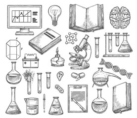 Science and research laboratory vector sketch