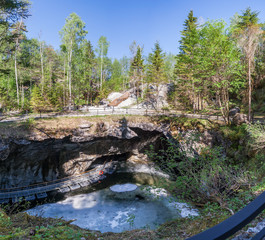 Wall Mural - View of the underground mine in the mountain park of Ruskeala