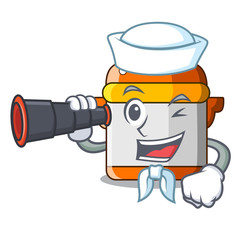 Sticker - Sailor with binocular electric rice cooker isolated on cartoon