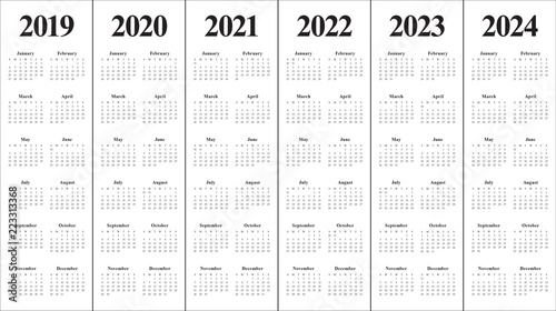 Year 2019 2020 2021 2022 2023 2024 calendar vector design template Stock Vector | Adobe Stock