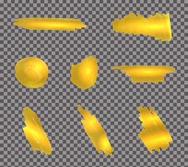 Wall Mural - Vector Gold Paint Strokes Set o Transparent Background.