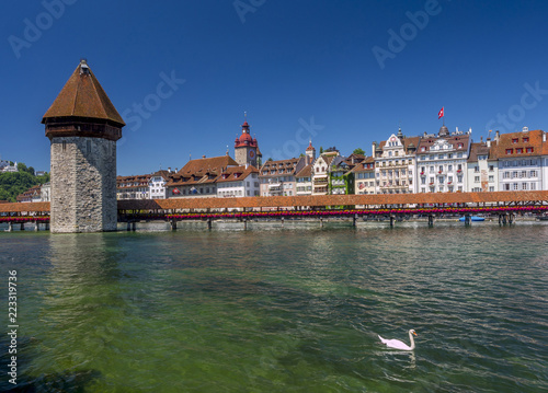 Chapel Bridge and Water Tower in Lucerne, Switzerland Poster Mural XXL