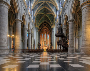 Beautiful view of the interior of the St. Paul's cathedral (Liege cathedral) in Liege, Belgium