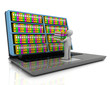 3d Archive concept. Laptop and files on isolated white background