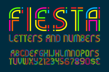 Leinwandbilder - Fiesta letters and numbers with currency signs. Colorful letters font.