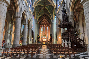 Beautiful view of the interior of the St. Paul's cathedral (Liege cathedral) in Liege, Belgium