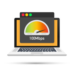 Sticker - Laptop with speed test on the screen. Vector illustration.