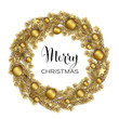 Christmas Wreath with Gold Pine Branches. Vector