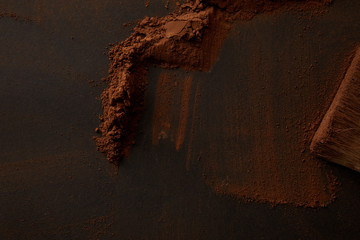 Wall Mural - top view of gourmet cocoa powder on black background