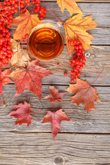 Wall Mural - fall creative art concept, maple leaves on table