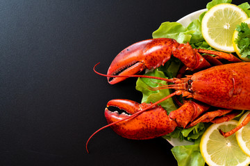 Wall Mural - boiled lobster with vegetable and lemon