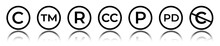 Cet Of Circular Copyright And Trademark Icons. Right Reserved Signs.