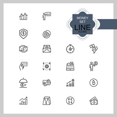 Sticker - Money icons. Set of  line icons. Money insurance, revenue growth, cash. Finance concept. Vector illustration can be used for topics like business, banking, economics