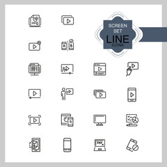 Aufkleber - Screen icons. Set of  line icons. Player window, mobile phone, laptop. Screen concept. Vector illustration can be used for topics like video content, digital technology, apps.