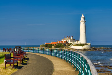 The promenade at Whitley Bay with St Mary's lighthouse.