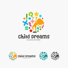 Wall Mural - abstract circle child dreams logo, child education logo template, reach star symbol