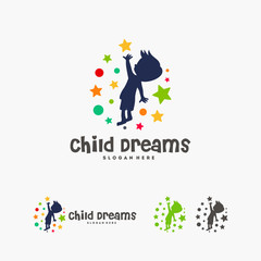Wall Mural - abstract circle child dreams logo, child education logo template, reach star symbol