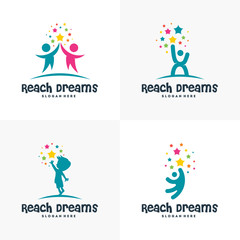 Wall Mural - set of reaching star logo, , online learning logo designs vector, kids dream logo, reach dreams logo