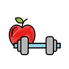 Sticker - healthcare lifestyle weight barbell and apple