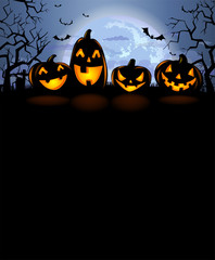 Wall Mural - Halloween background with scary pumpkins
