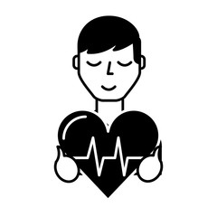 Wall Mural - man holding heart rate medical symbol