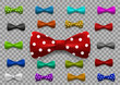 Set of multi colored bow tie isolated on transparent background. Clothing accessories.