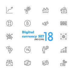 Sticker - Digital currency icons. Set of line icons. Bitcoin, mining, credit card. Money concept. Payment and earning concept. Vector illustration can be used for topics like finance, web money, business