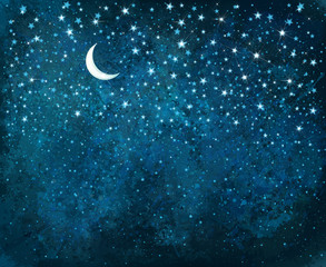 Wall Mural - vector night starry sky, sparkling stars and moon background.
