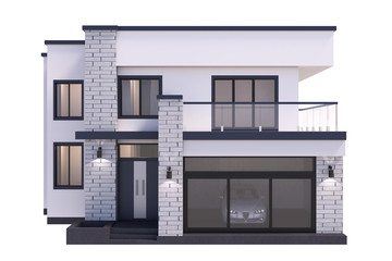 House 3d modern style rendering on white background.