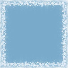 Wall Mural - Blue  winter snowfall  watercolor frame for your design. Hand drawn square background