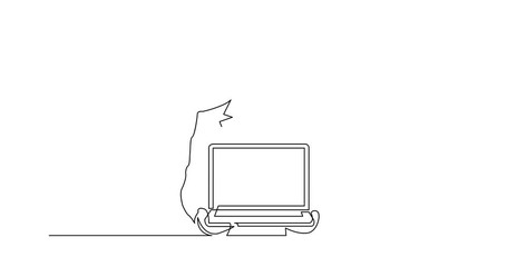 Poster - Animation of continuous line drawing of standing man in suit showing laptop computer