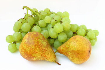 Sticker - Bunch of green grapes and pear isolated