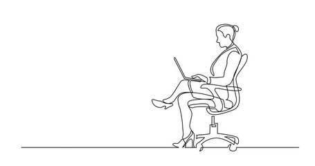 Poster - animation of continuous line drawing of office worker sitting working on laptop computer