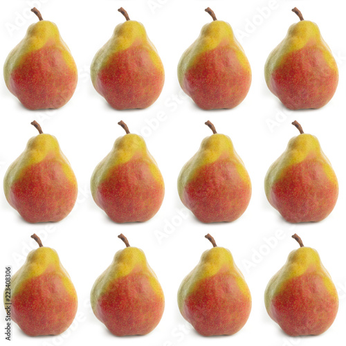 pattern yellow ripe pear on white background