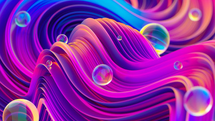 Aufkleber - Fluid iridescent holographic background with shiny spheres