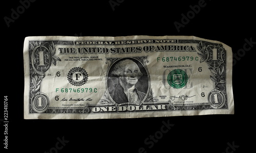 One Dollar Bill Isolated On Black Background With Clipping Path